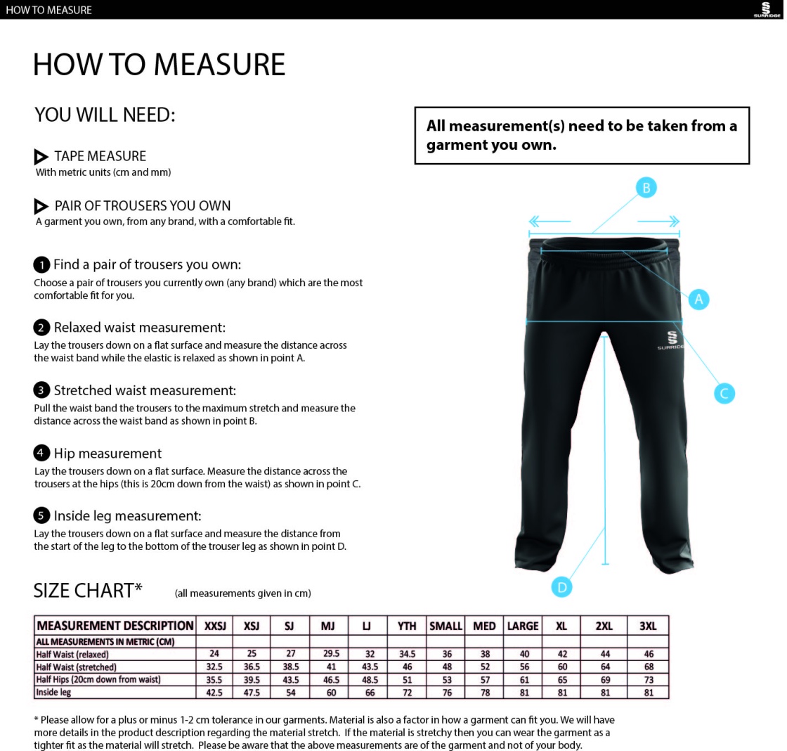 Kelburne HC Junior Academy - Dual Poplin Track Pant with Lycra - Unisex Fit - Size Guide