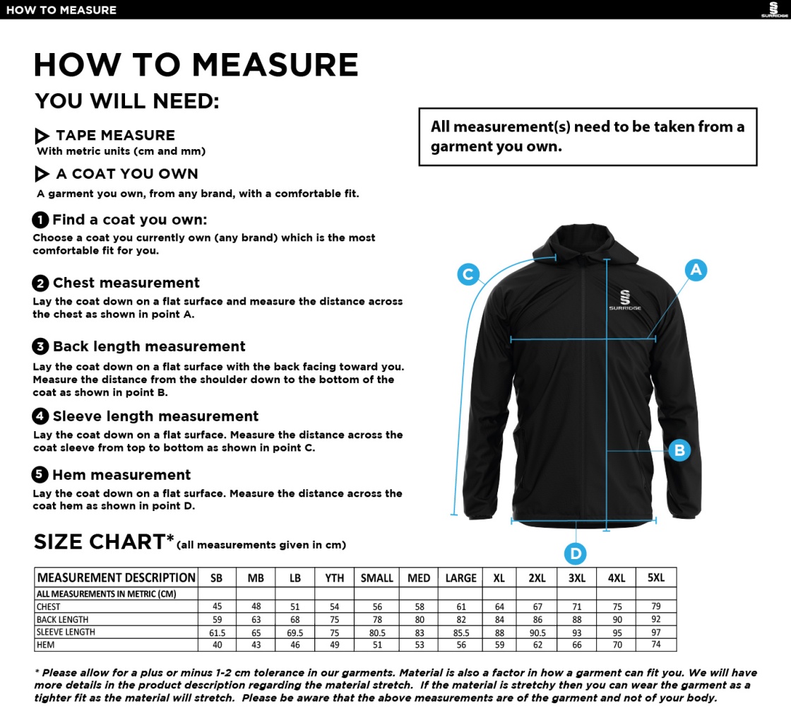 Kelburne HC Junior Academy - Dual Full Zip Training Jacket - Unisex Fit - Size Guide