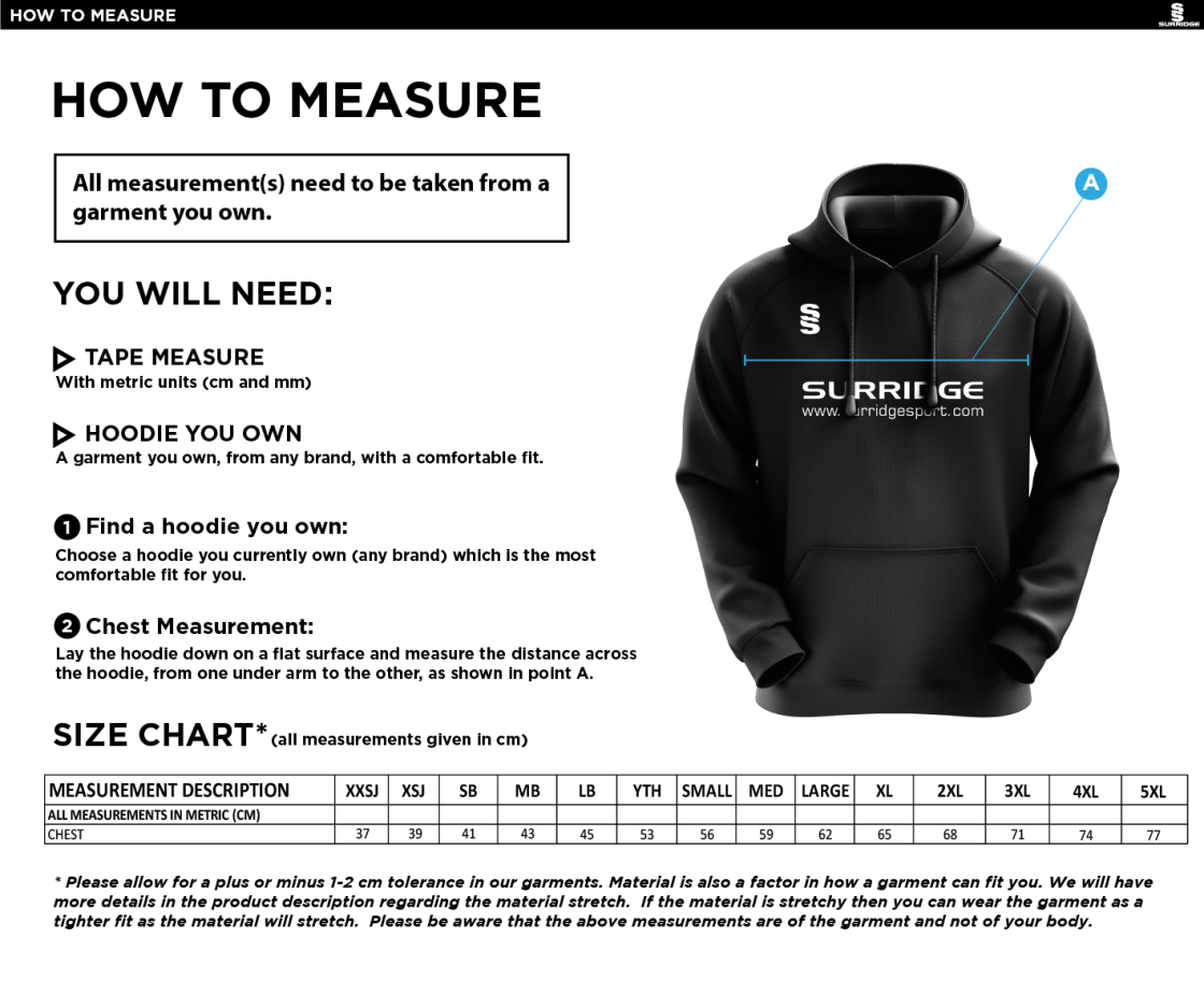 Kelburne HC - Fuse Hoody - Size Guide