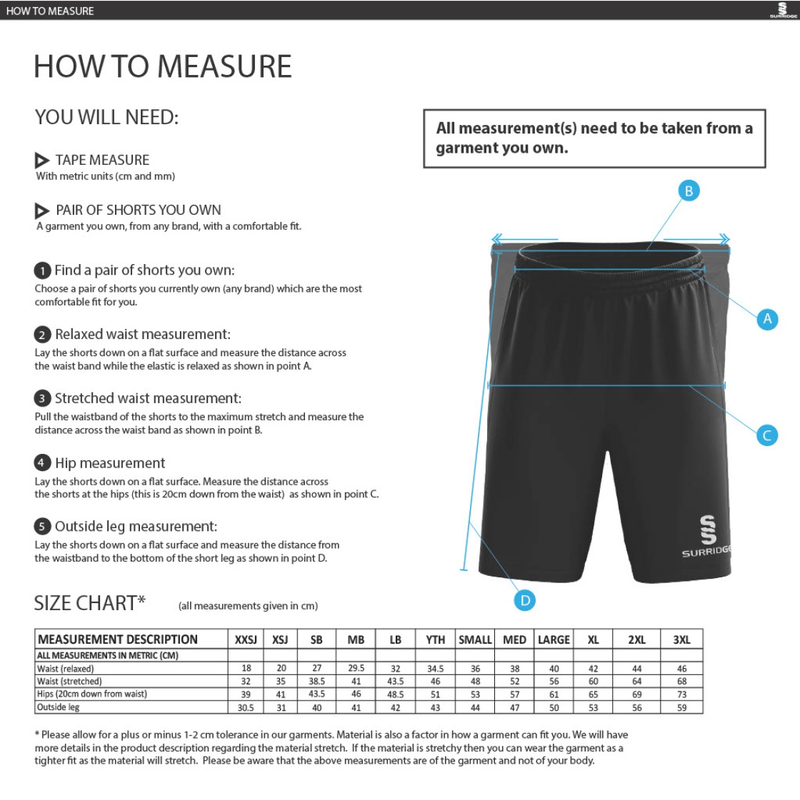 Kelburne HC Junior Academy - Fuse Short - Unisex Fit - Size Guide