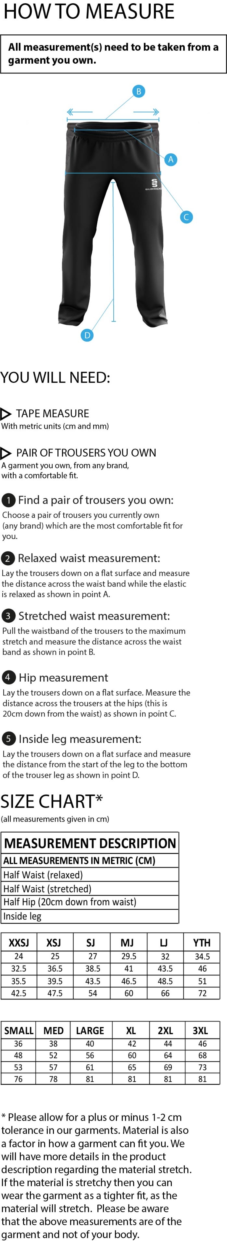 Kelburne HC Junior Academy - Dual Poplin Track Pant with Lycra - Unisex Fit - Size Guide