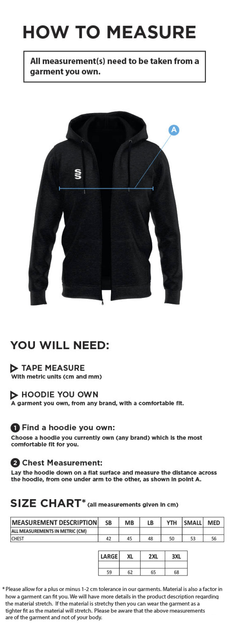 Kelburne HC - Mens Dual Full Zip Hoody - Size Guide