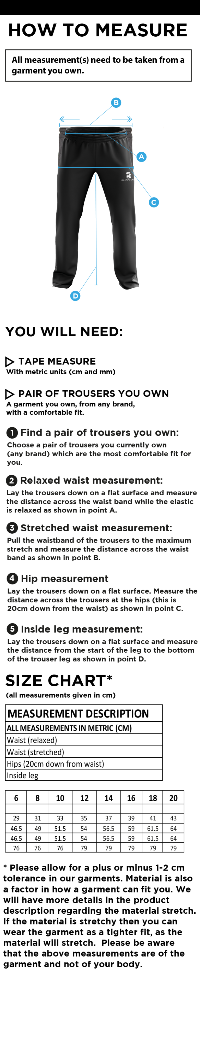 Kelburne HC - Ladies Poplin Track Pant With Lycra - Size Guide