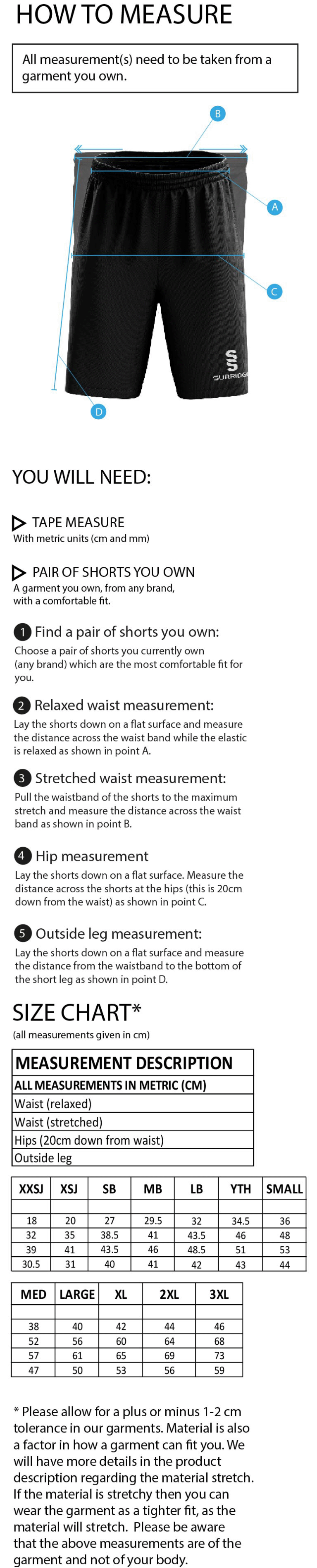 Kelburne HC Junior Academy - Fuse Short - Unisex Fit - Size Guide