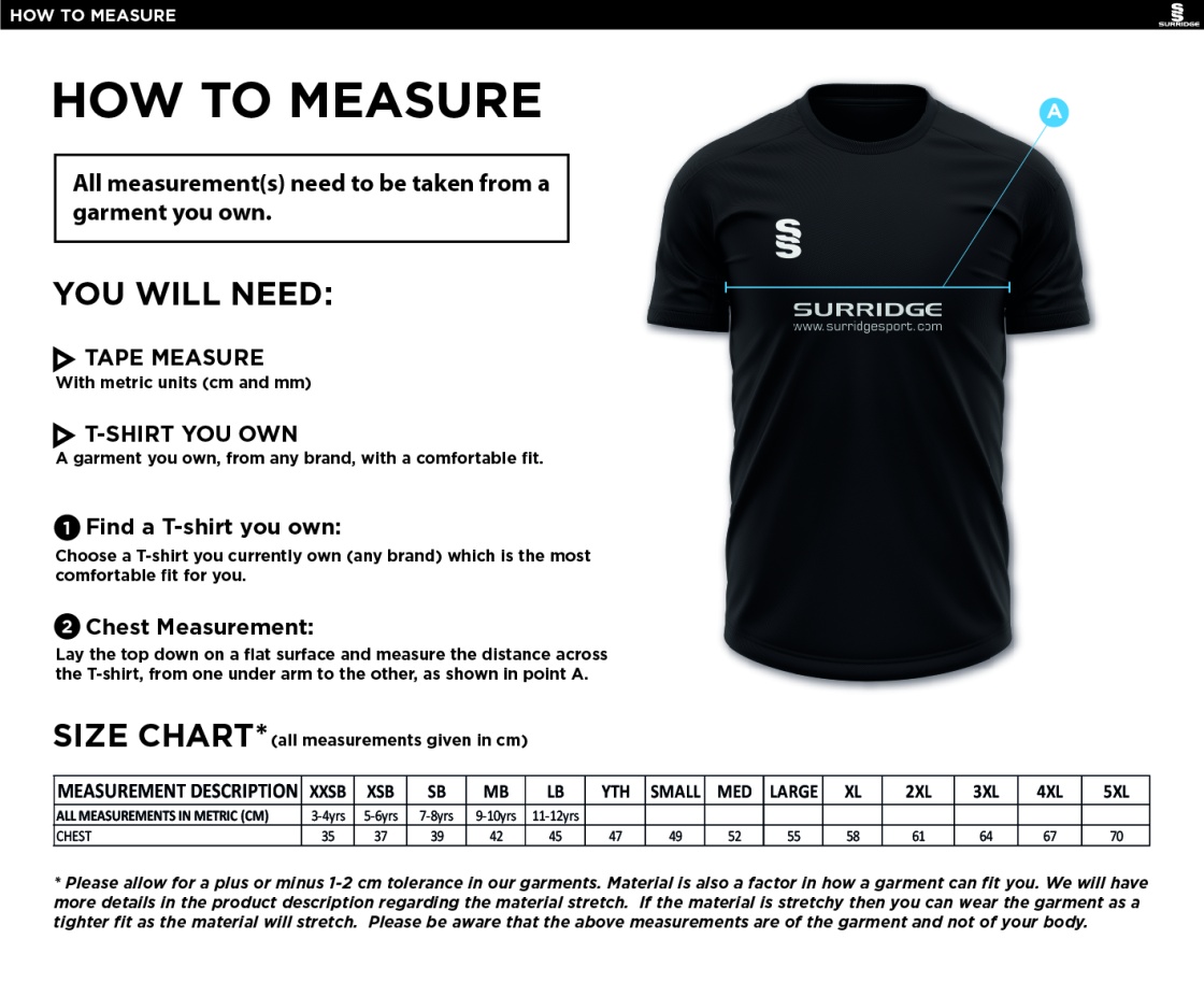 Kelburne HC - Ladies Blade Polo Shirt - Size Guide