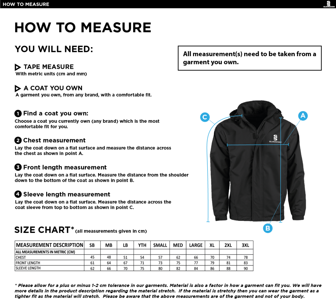 Kelburne HC - Ladies Dual Fleece Lined Jacket - Size Guide