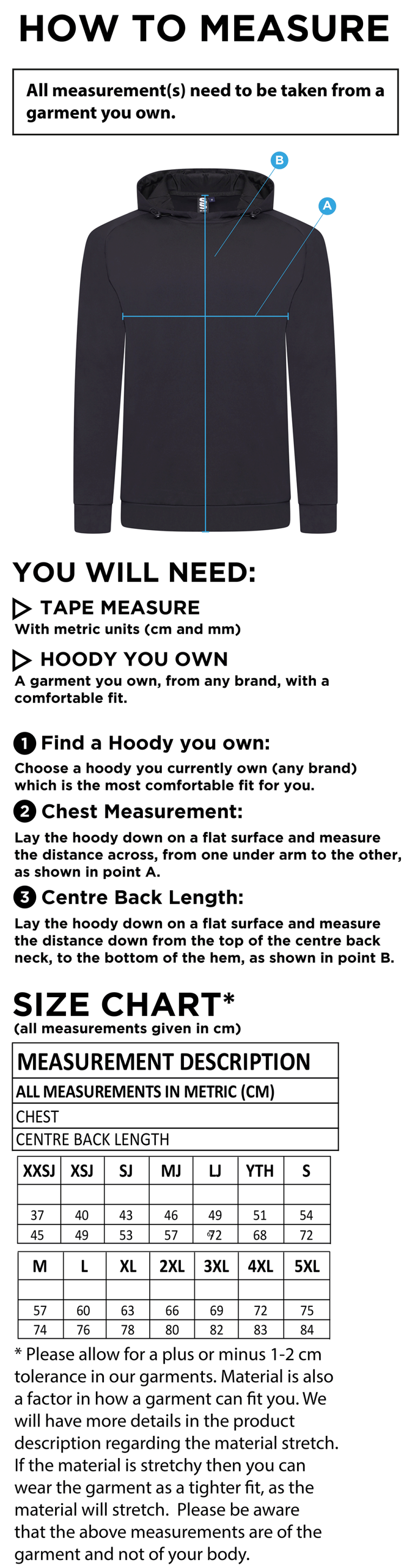 Kelburne HC - Active Hoody - Size Guide