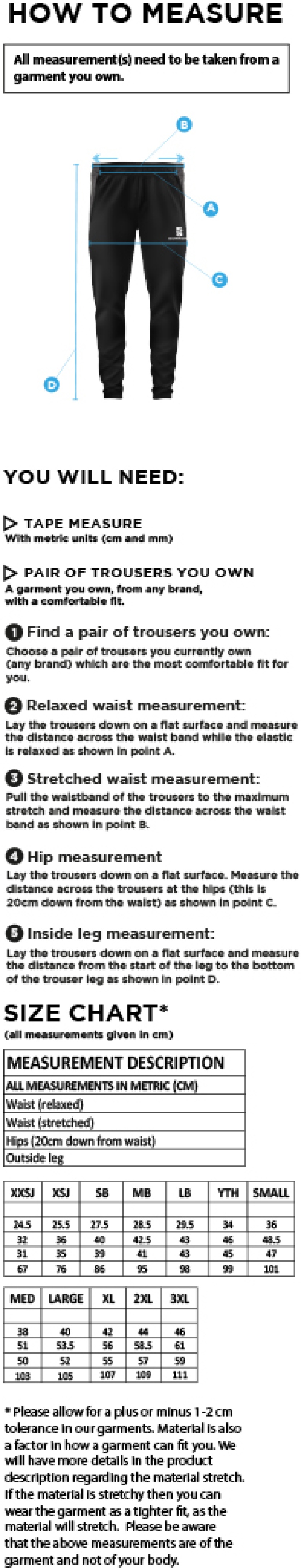 Kelburne HC - Dual Skinny Pant - Size Guide