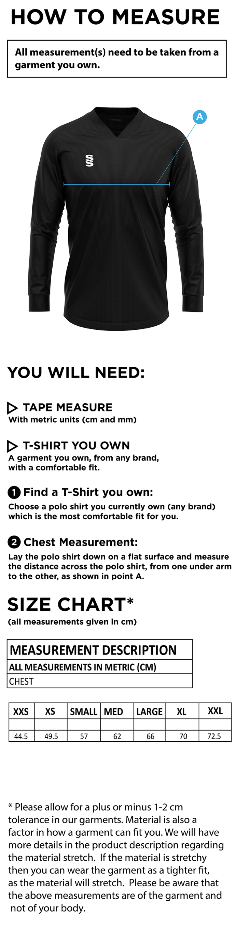 Kelburne HC - S/S Keeper Smock - Away - Red - Unisex Fit - Size Guide