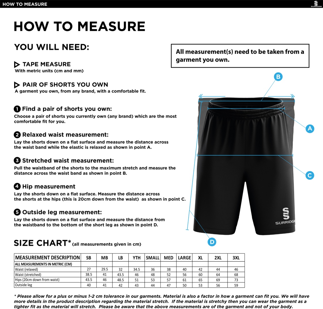 Kelburne HC - Ladies Blade Shorts - Size Guide