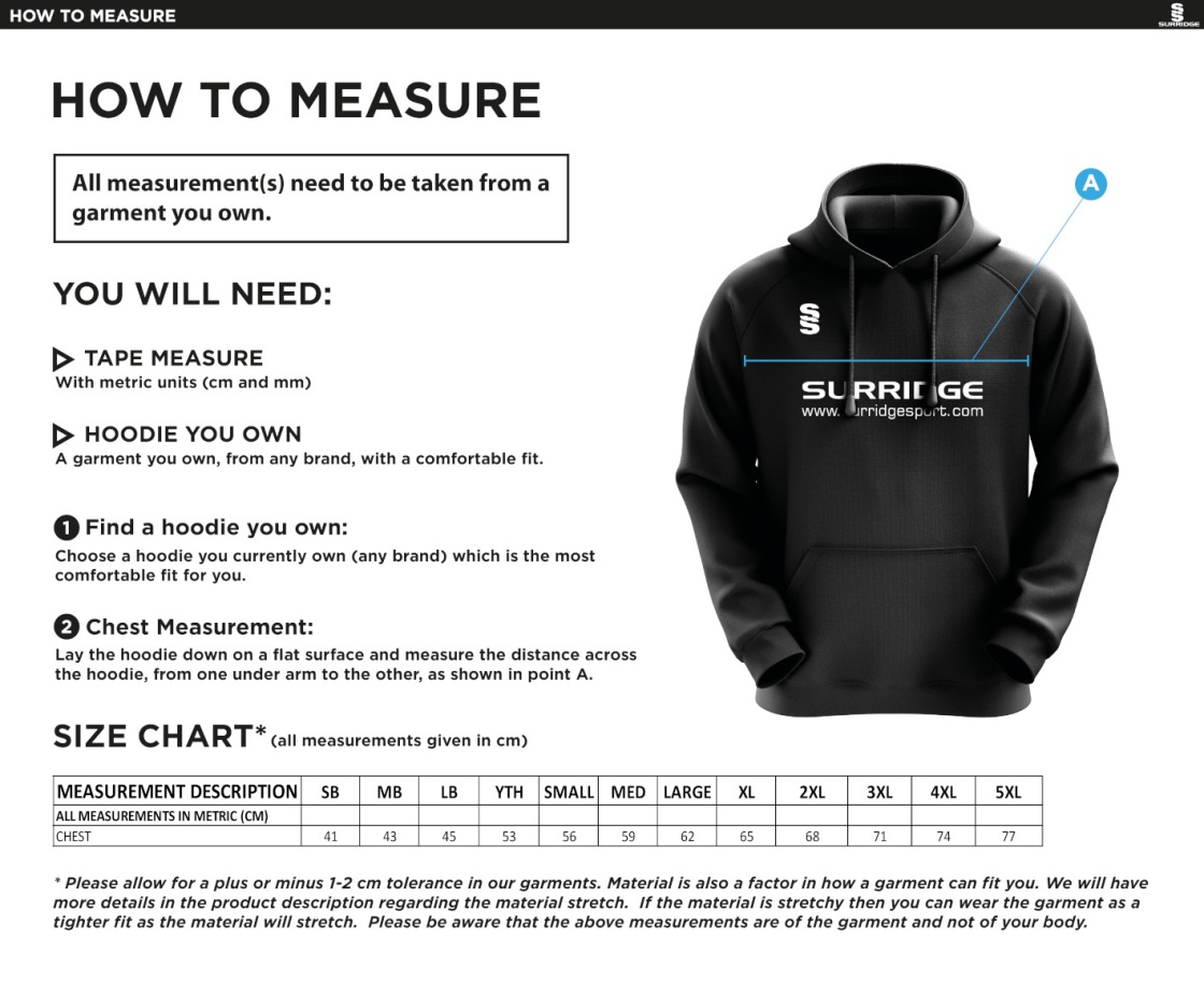 Kelburne HC - Ladies Blade Hoody - Size Guide