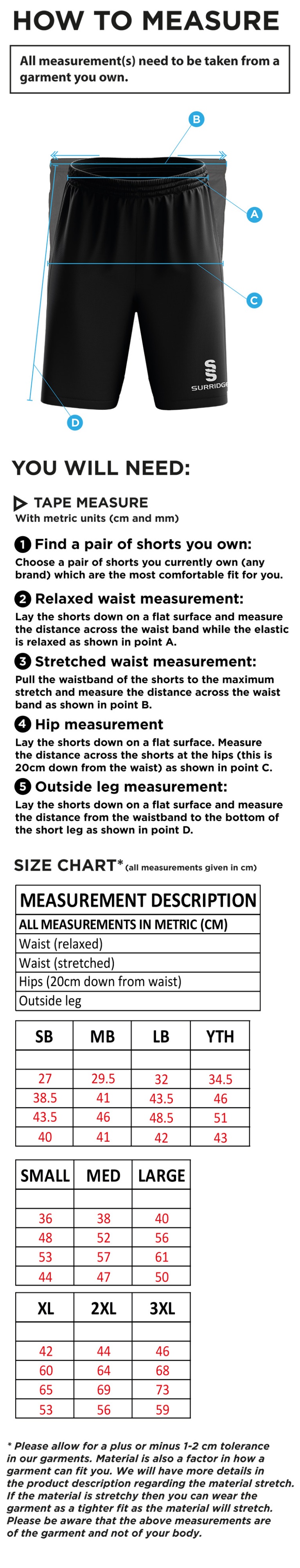 Kelburne HC - Ladies Blade Shorts - Size Guide