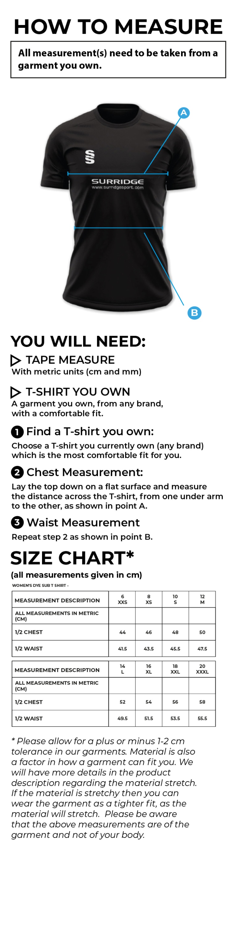 Kelburne HC - S/S - Home Shirt - Amber - Women's Fit - Size Guide