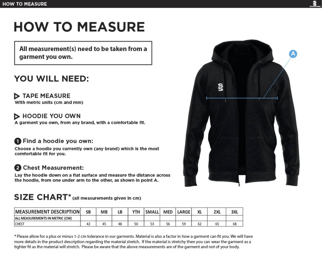 Kelburne HC - Mens Dual Full Zip Hoody - Size Guide