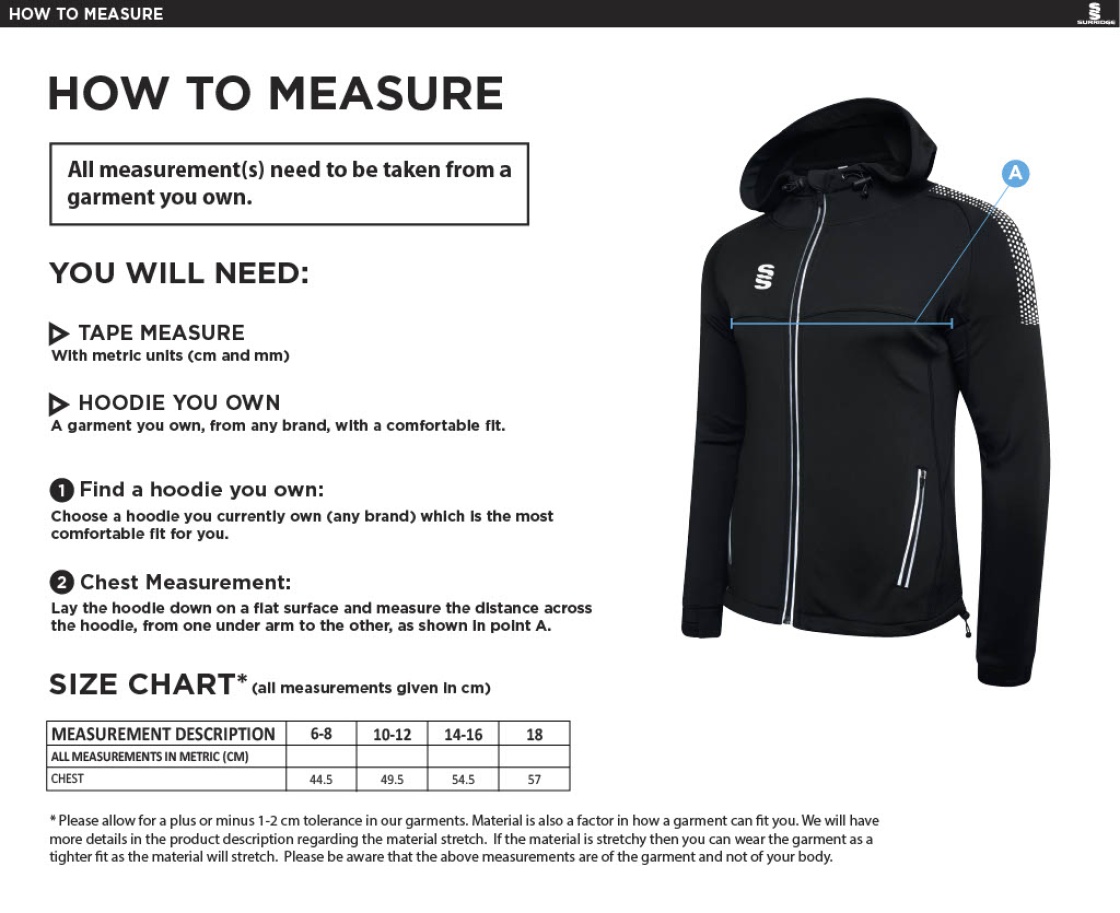 Kelburne HC - Ladies Dual Full Zip Hoody - Size Guide